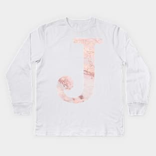 The Letter J Pink Marble Design Kids Long Sleeve T-Shirt